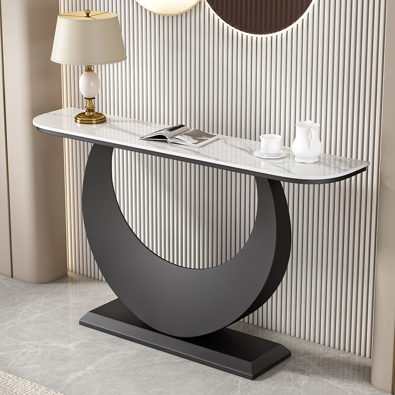 Stone Half Moon Accent Table 1-shelf 11.81" Wide Console Table for Hall