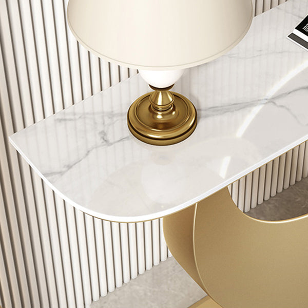 Stone Half Moon Accent Table 1-shelf 11.81" Wide Console Table for Hall