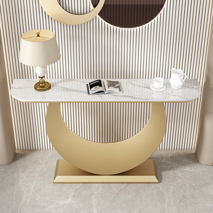 Stone Half Moon Accent Table 1-shelf 11.81" Wide Console Table for Hall