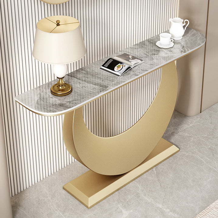 Stone Half Moon Accent Table 1-shelf 11.81" Wide Console Table for Hall