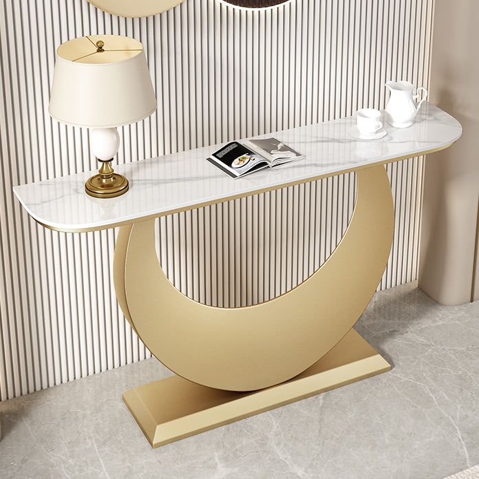 Stone Half Moon Accent Table 1-shelf 11.81" Wide Console Table for Hall