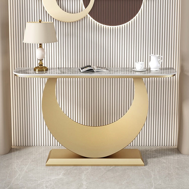 Stone Half Moon Accent Table 1-shelf 11.81" Wide Console Table for Hall