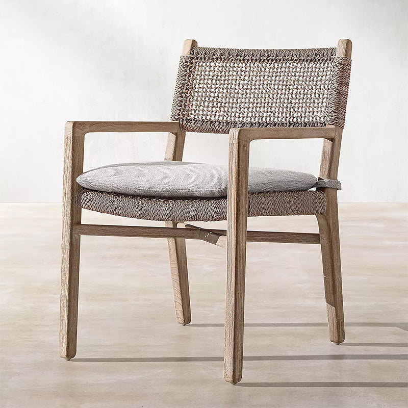 Modern Brown Teak Upholstered Removable Cushion Outdoor Bistro Chairs