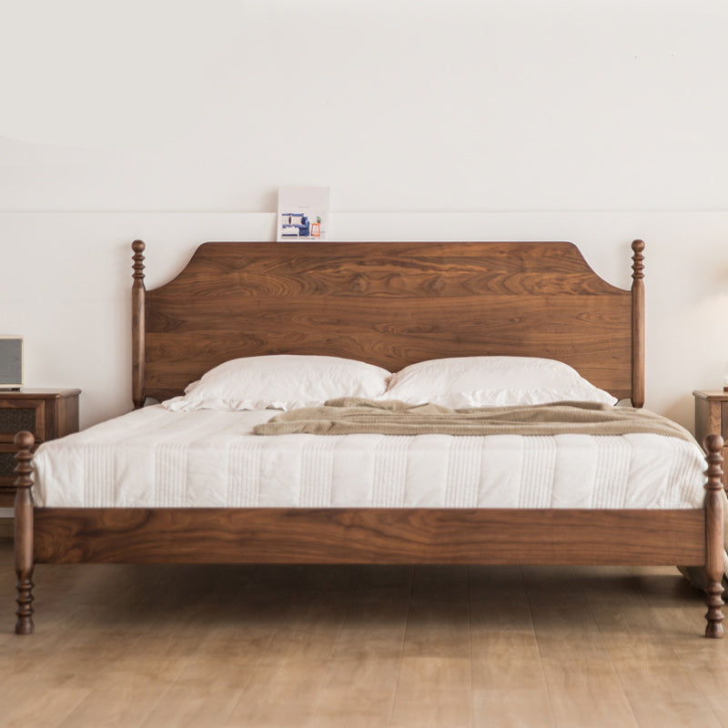 Solid Wood Headboard Poster Bed Walnut Bed Frame with Custom Legs