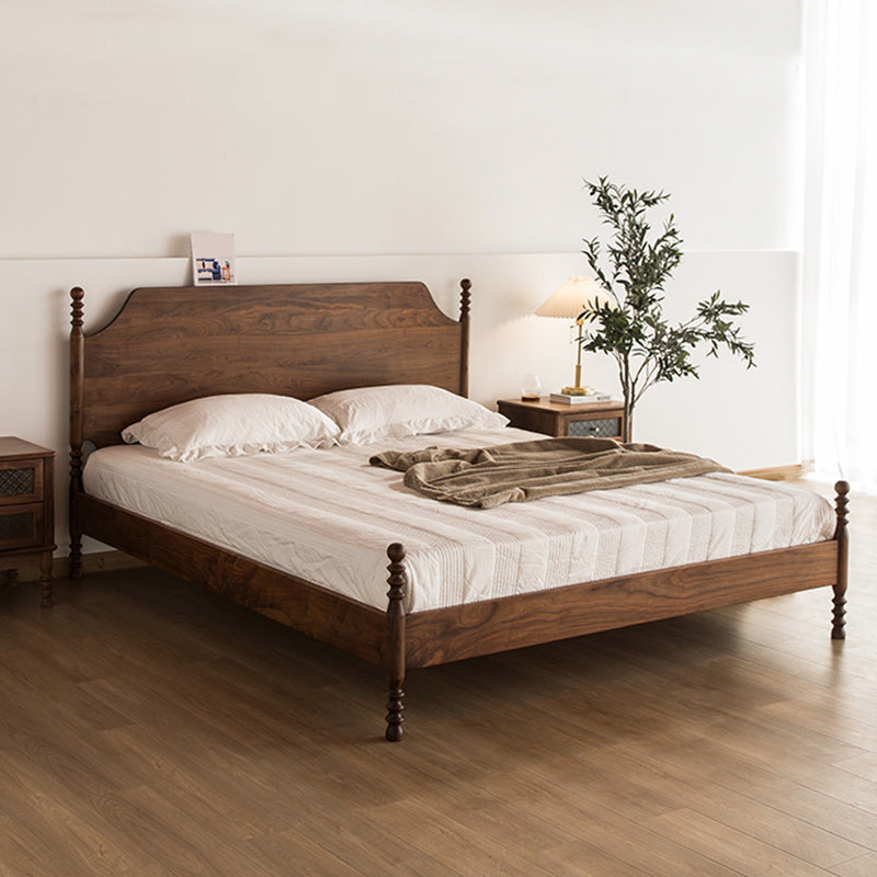 Solid Wood Headboard Poster Bed Walnut Bed Frame with Custom Legs