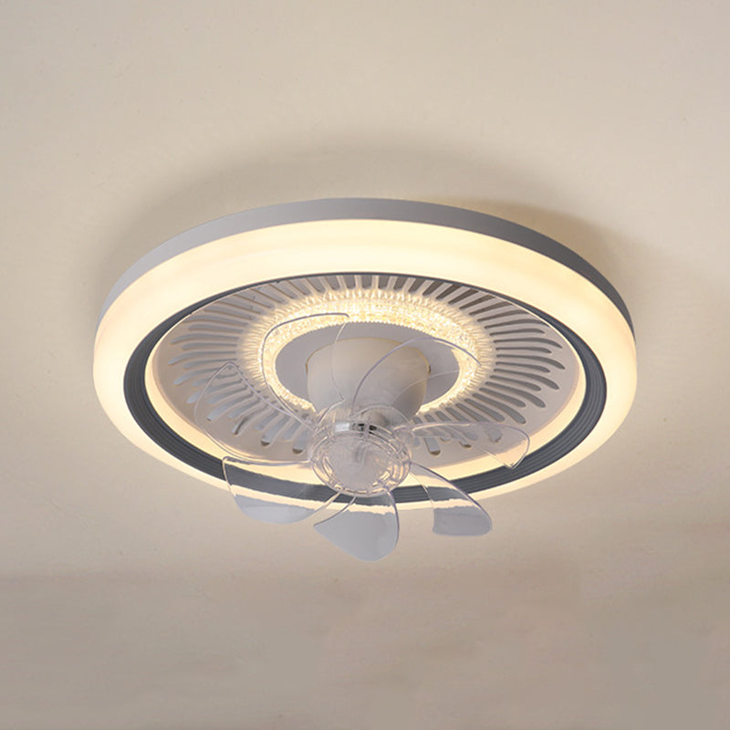 7-Blade Contemporary Ceiling Fan LED Polish Finish Fan with Light for Foyer