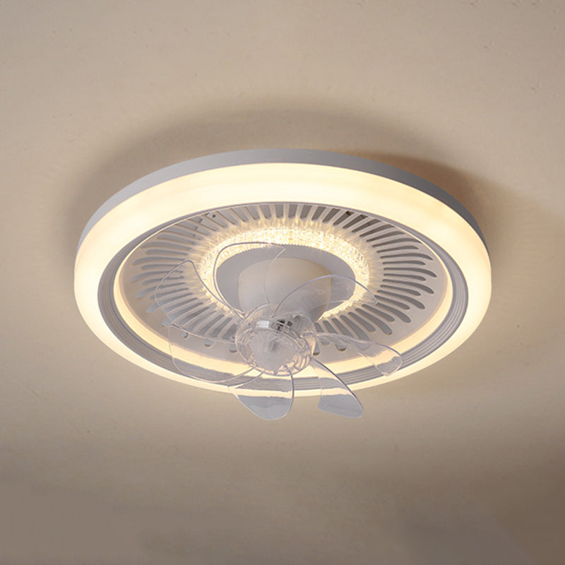 7-Blade Contemporary Ceiling Fan LED Polish Finish Fan with Light for Foyer