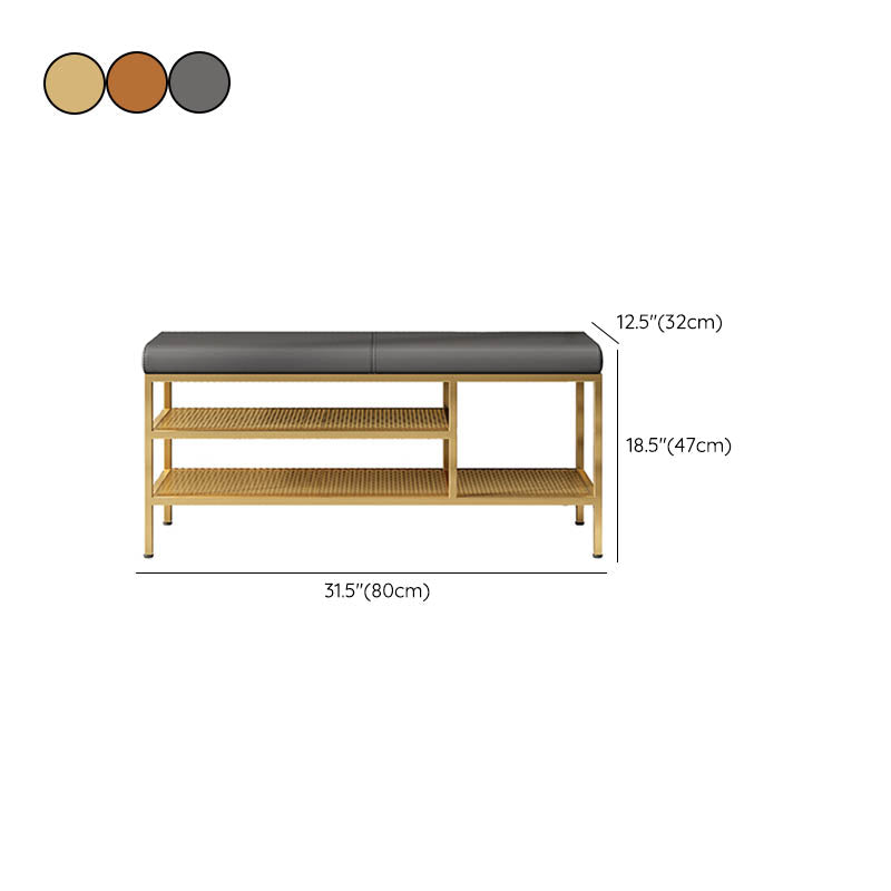 Metal Cushioned Bench Modern Seating Bench with Shelves for Entryway