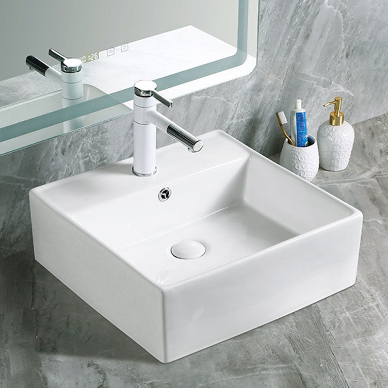 Modern Vessel Bathroom Sink Porcelain with Pop-Up Drain Vessel Sink without Faucet