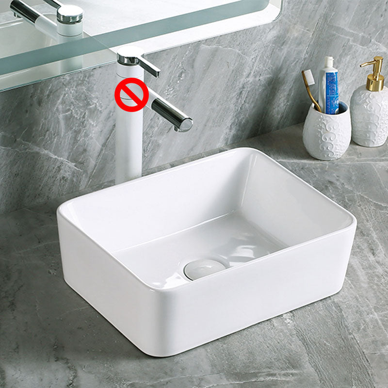 Modern Vessel Bathroom Sink Porcelain with Pop-Up Drain Vessel Sink without Faucet