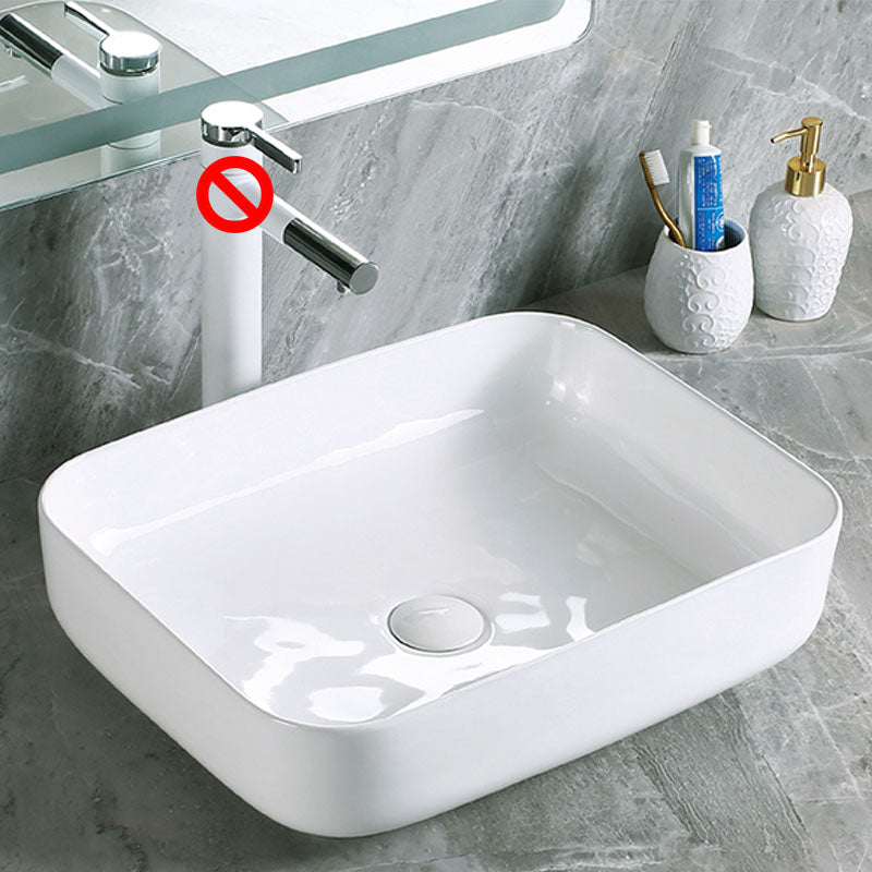 Modern Vessel Bathroom Sink Porcelain with Pop-Up Drain Vessel Sink without Faucet