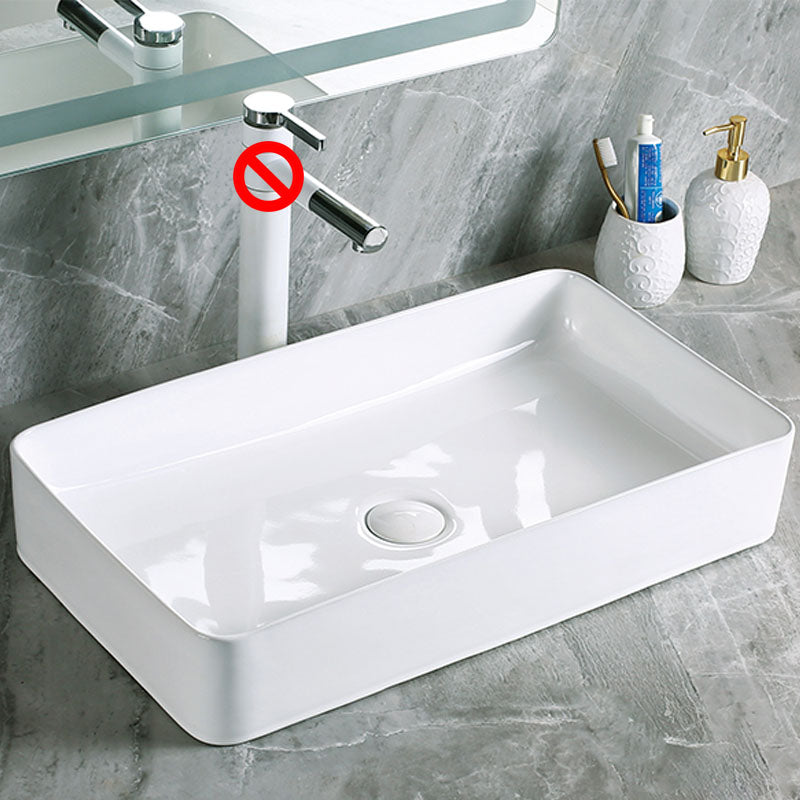 Modern Vessel Bathroom Sink Porcelain with Pop-Up Drain Vessel Sink without Faucet