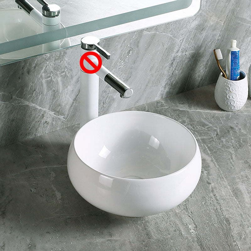 Modern Vessel Bathroom Sink Porcelain with Pop-Up Drain Vessel Sink without Faucet