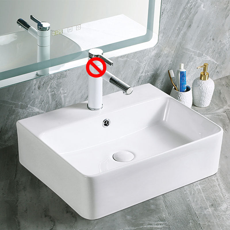 Modern Vessel Bathroom Sink Porcelain with Pop-Up Drain Vessel Sink without Faucet