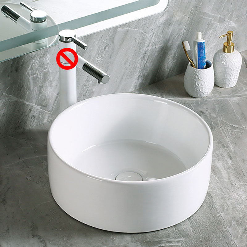 Modern Vessel Bathroom Sink Porcelain with Pop-Up Drain Vessel Sink without Faucet