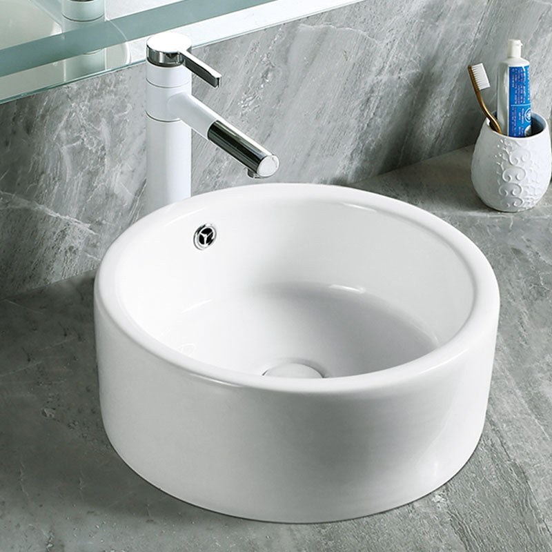 Modern Vessel Bathroom Sink Porcelain with Pop-Up Drain Vessel Sink without Faucet