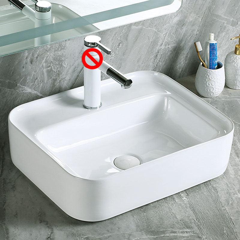 Modern Vessel Bathroom Sink Porcelain with Pop-Up Drain Vessel Sink without Faucet