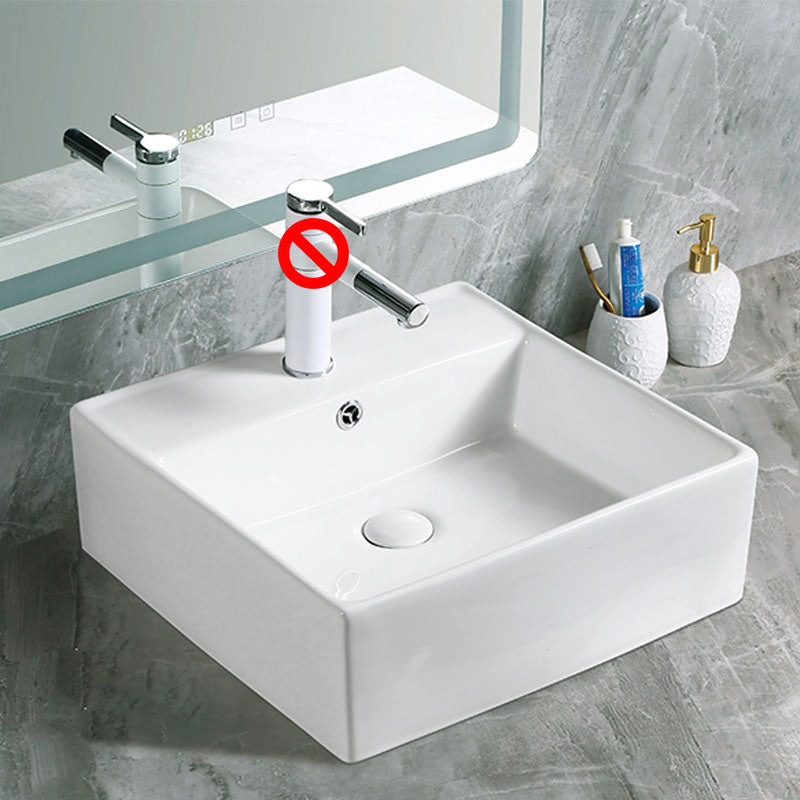 Modern Vessel Bathroom Sink Porcelain with Pop-Up Drain Vessel Sink without Faucet