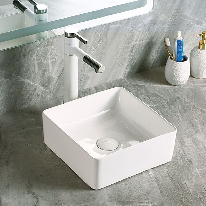 Modern Vessel Bathroom Sink Porcelain with Pop-Up Drain Vessel Sink without Faucet