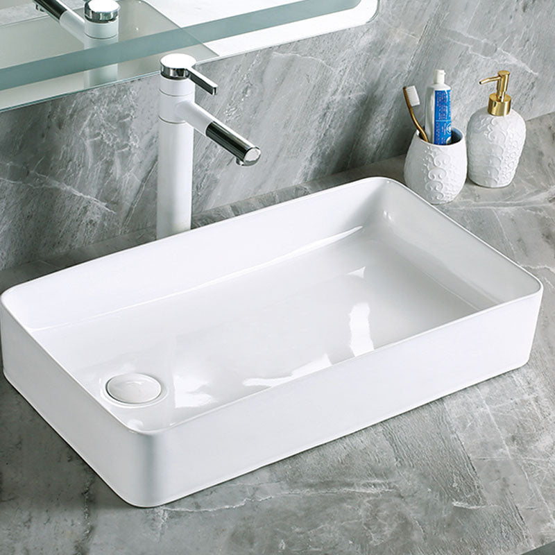 Modern Vessel Bathroom Sink Porcelain with Pop-Up Drain Vessel Sink without Faucet
