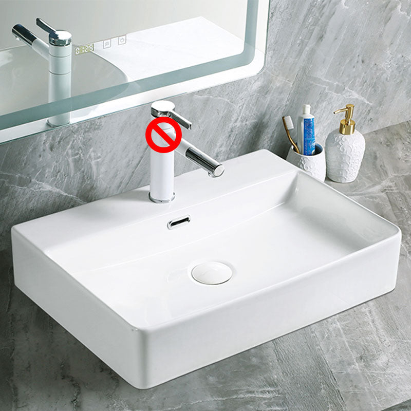 Modern Vessel Bathroom Sink Porcelain with Pop-Up Drain Vessel Sink without Faucet