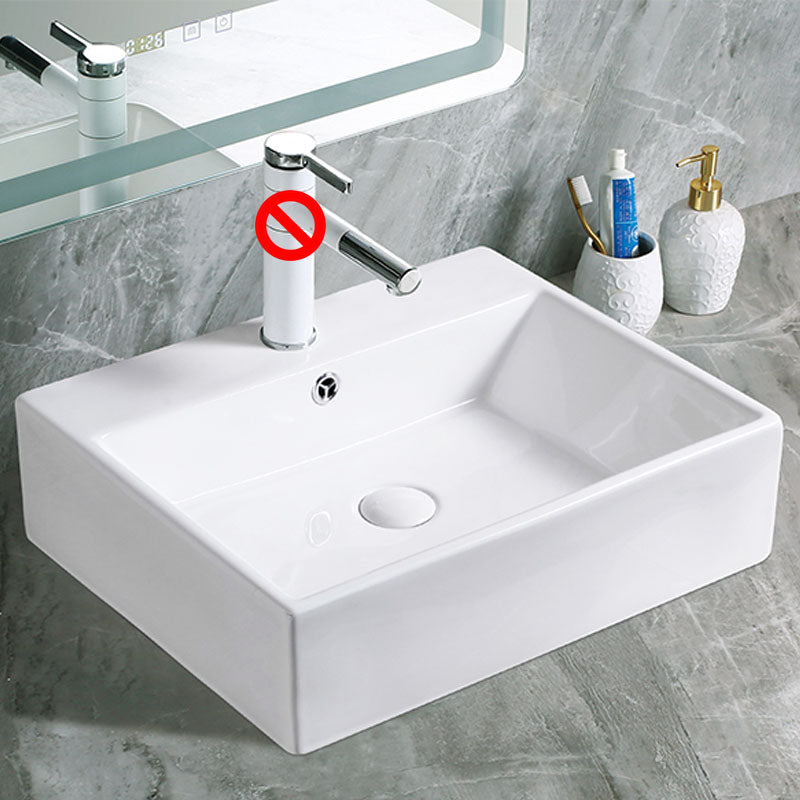 Modern Vessel Bathroom Sink Porcelain with Pop-Up Drain Vessel Sink without Faucet