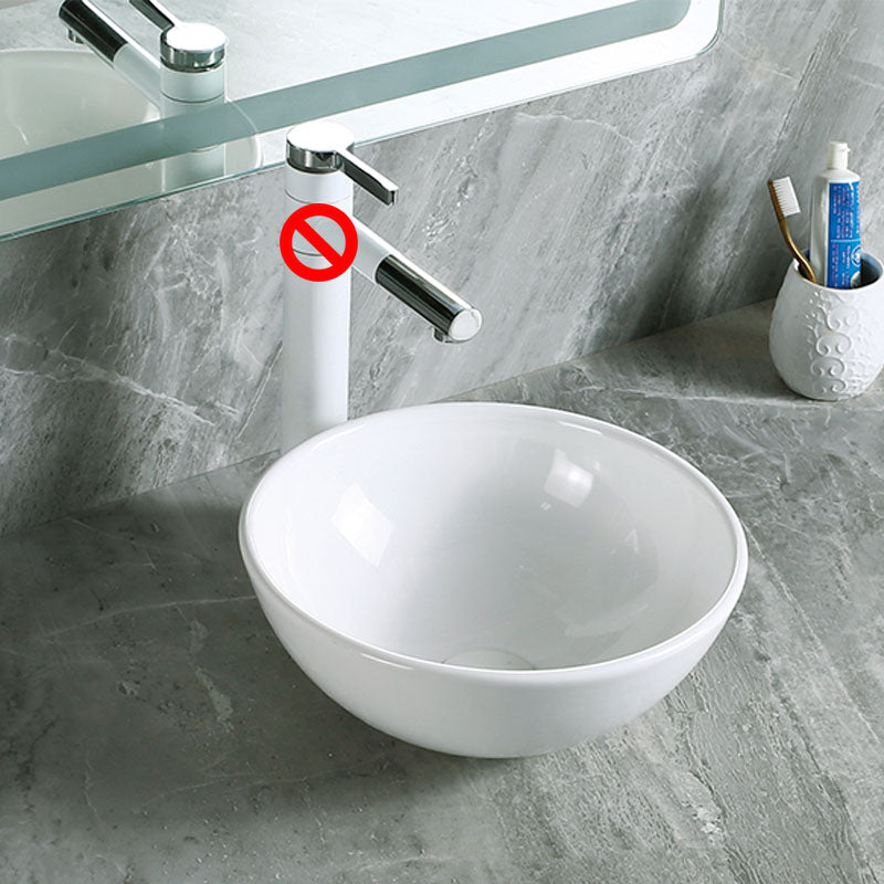 Modern Vessel Bathroom Sink Porcelain with Pop-Up Drain Vessel Sink without Faucet