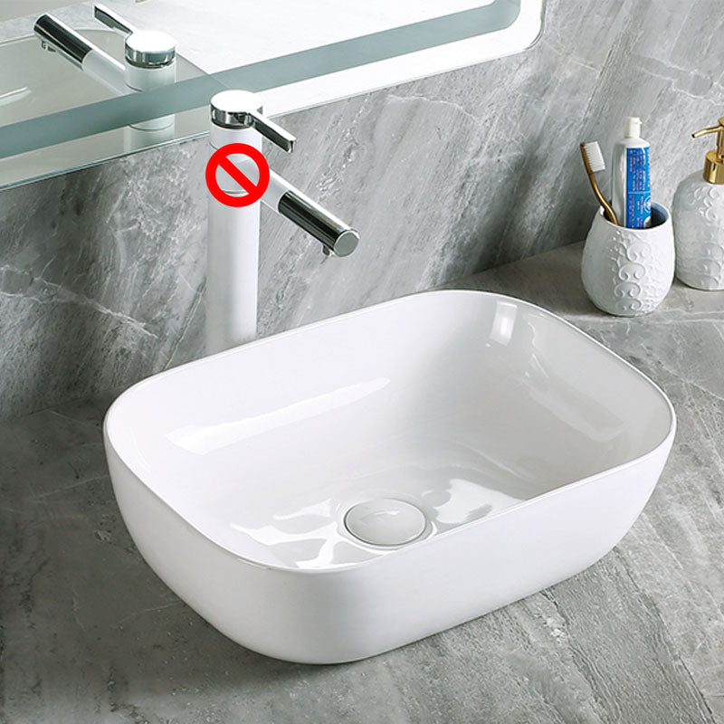 Modern Vessel Bathroom Sink Porcelain with Pop-Up Drain Vessel Sink without Faucet