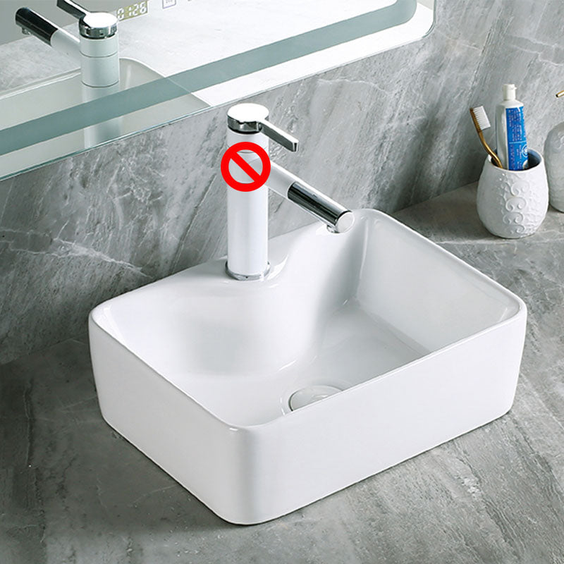 Modern Vessel Bathroom Sink Porcelain with Pop-Up Drain Vessel Sink without Faucet