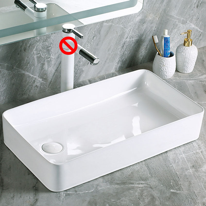 Modern Vessel Bathroom Sink Porcelain with Pop-Up Drain Vessel Sink without Faucet