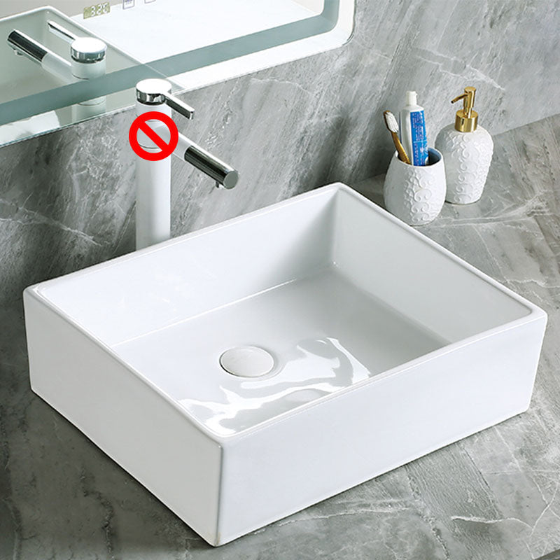 Modern Vessel Bathroom Sink Porcelain with Pop-Up Drain Vessel Sink without Faucet
