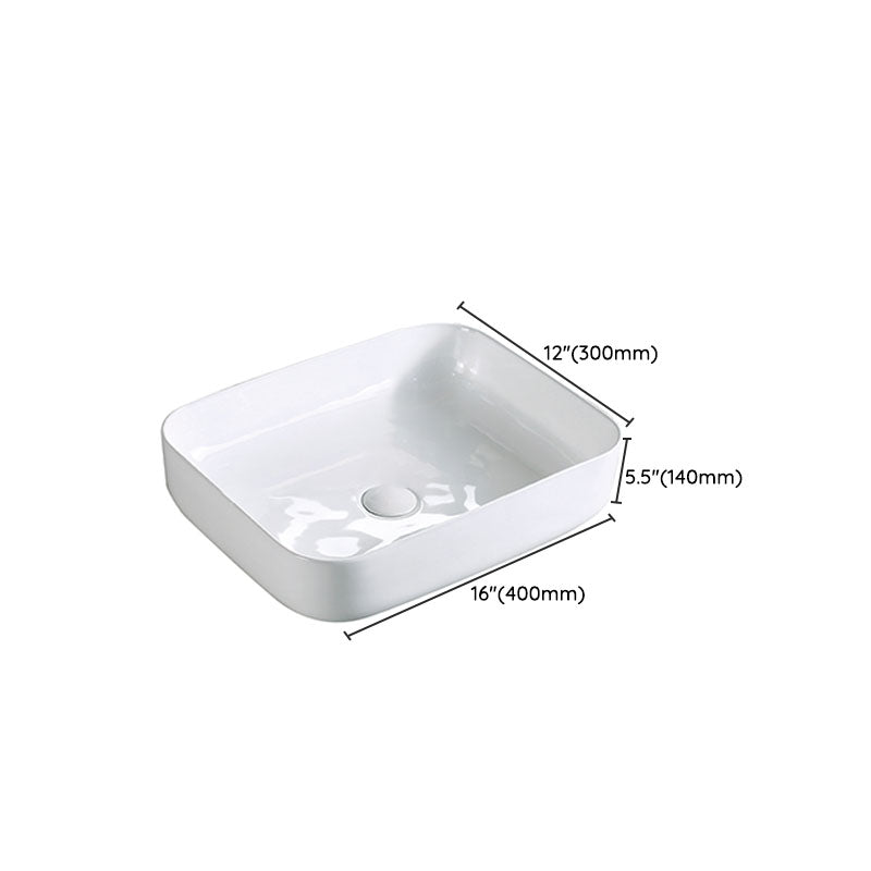 Modern Vessel Bathroom Sink Porcelain with Pop-Up Drain Vessel Sink without Faucet