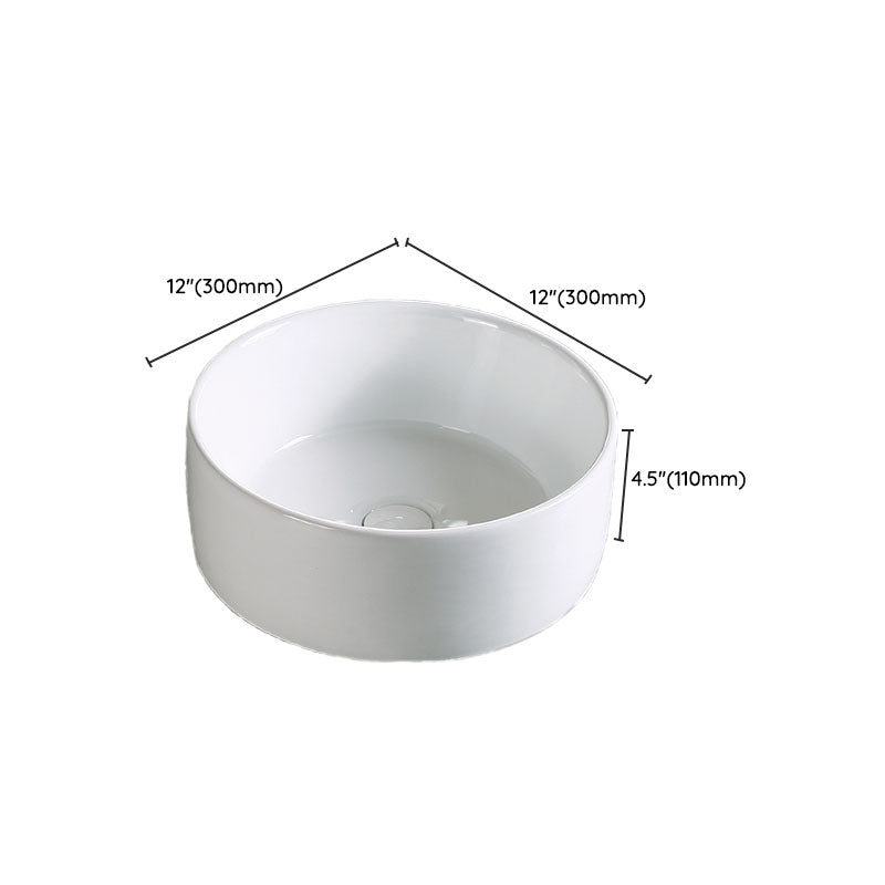 Modern Vessel Bathroom Sink Porcelain with Pop-Up Drain Vessel Sink without Faucet