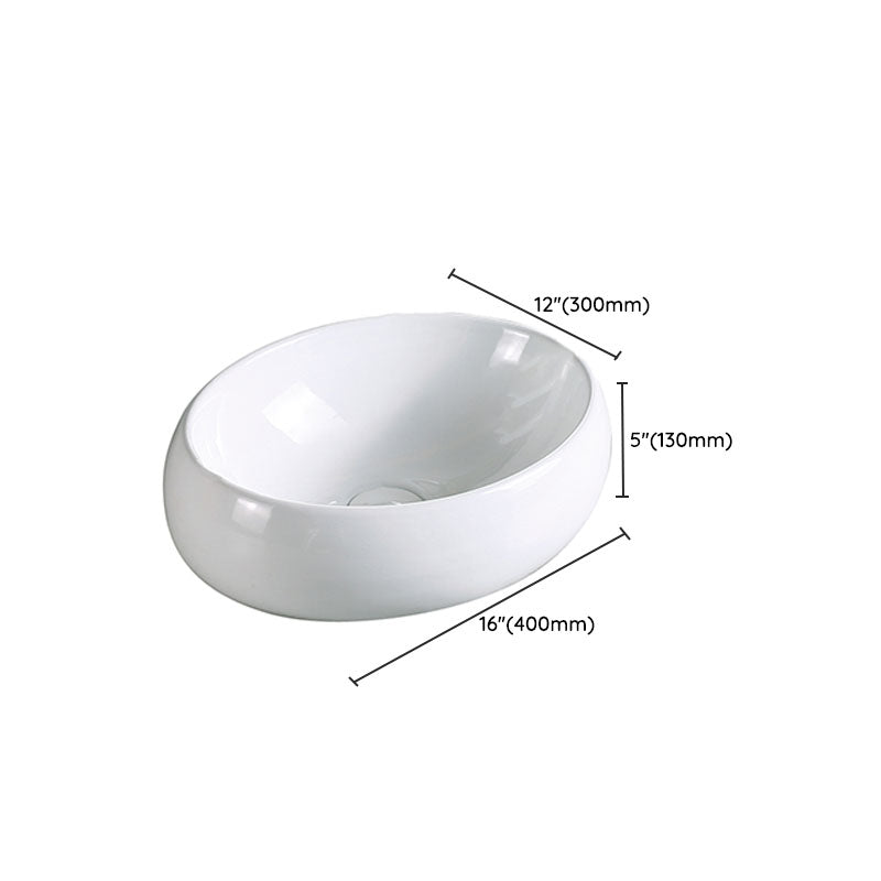 Modern Vessel Bathroom Sink Porcelain with Pop-Up Drain Vessel Sink without Faucet