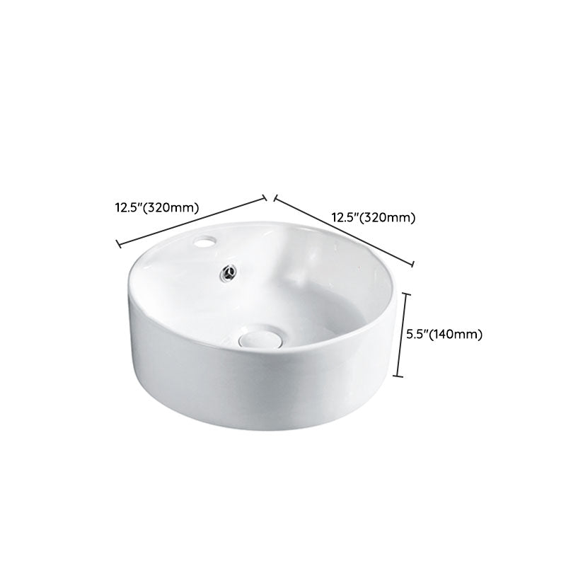 Modern Vessel Bathroom Sink Porcelain with Pop-Up Drain Vessel Sink without Faucet