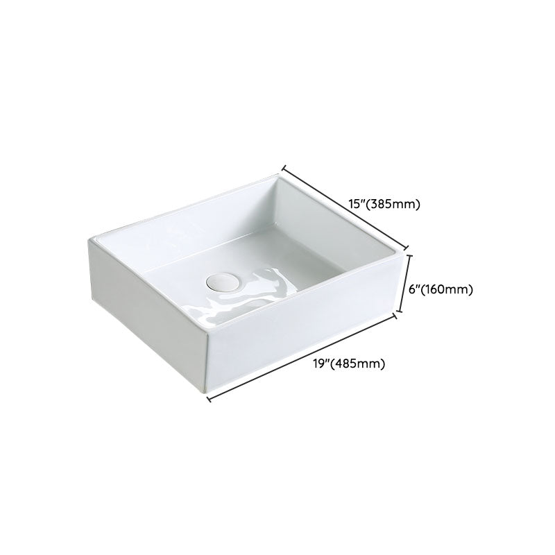 Modern Vessel Bathroom Sink Porcelain with Pop-Up Drain Vessel Sink without Faucet
