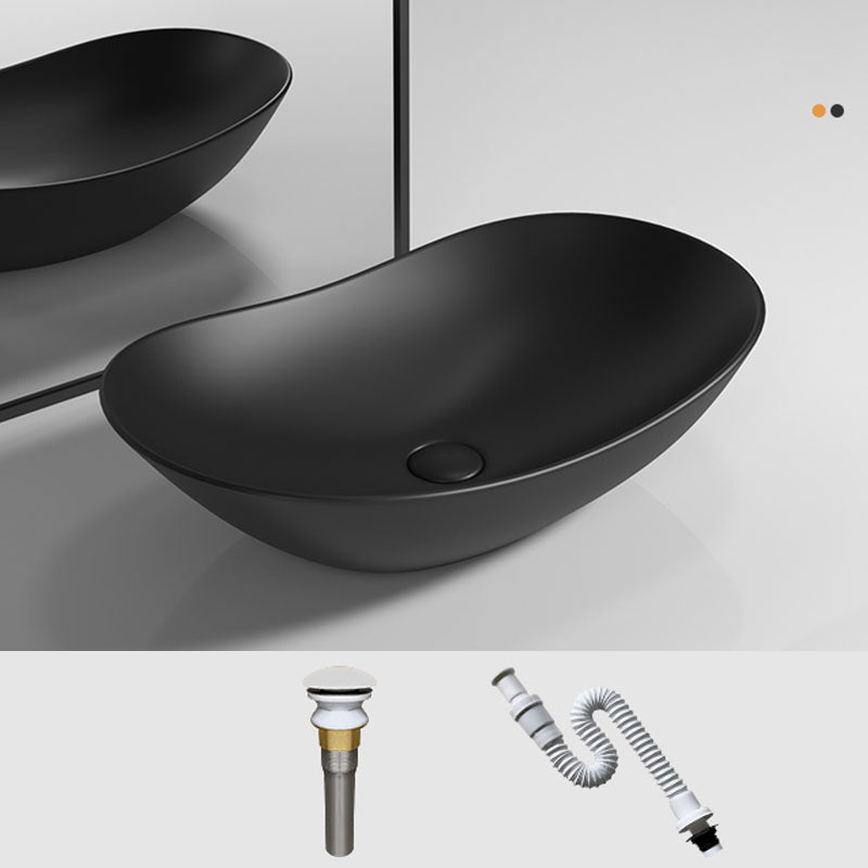 Oval Porcelain Vessel Sink Modern Style Vessel Lavatory Sink with No Craftsmanship