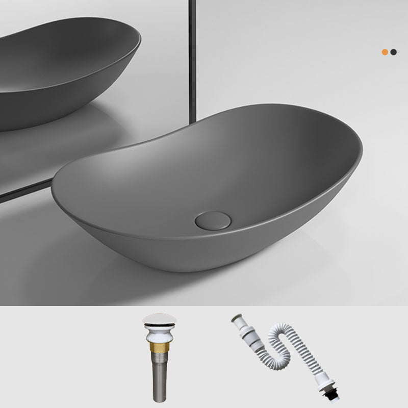 Oval Porcelain Vessel Sink Modern Style Vessel Lavatory Sink with No Craftsmanship