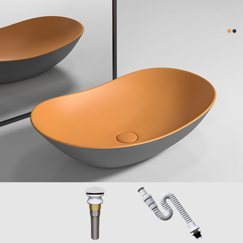 Oval Porcelain Vessel Sink Modern Style Vessel Lavatory Sink with No Craftsmanship