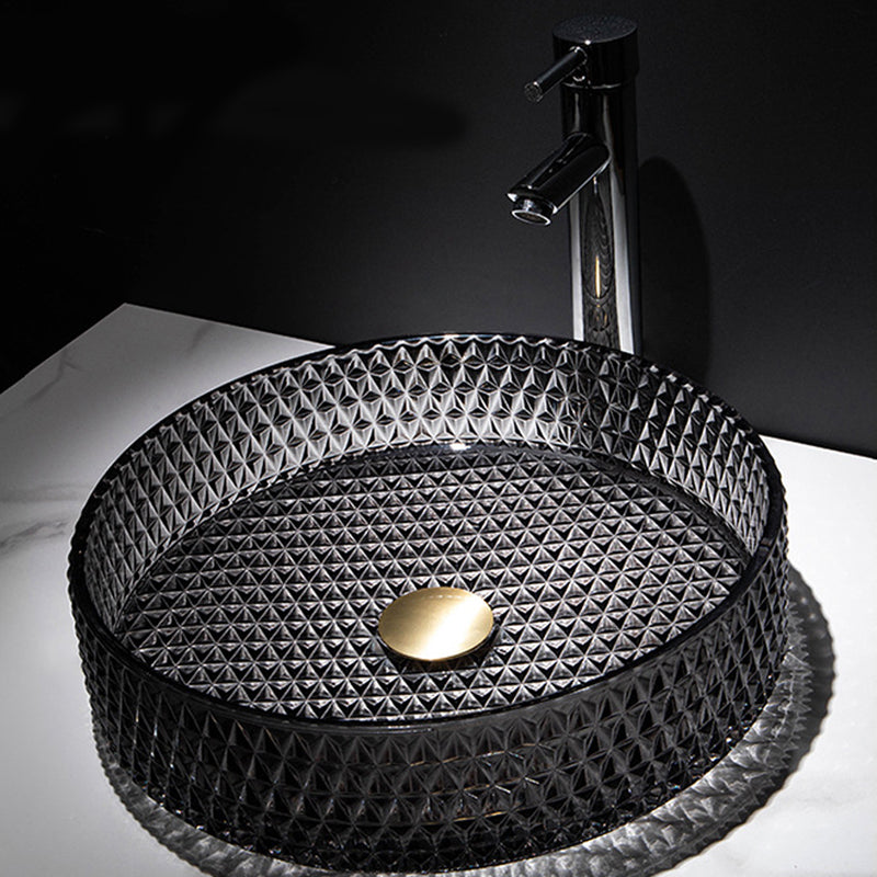 Modern Vessel Bathroom Sink  Round Glass with Faucet and with Pop-Up Drain Vessel