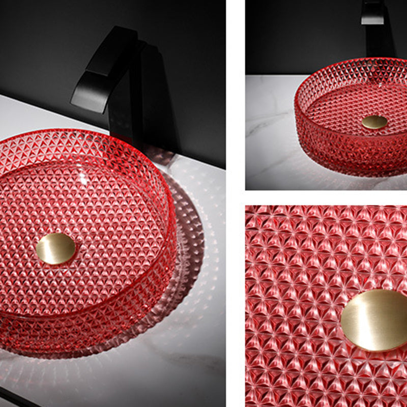 Modern Vessel Bathroom Sink  Round Glass with Faucet and with Pop-Up Drain Vessel