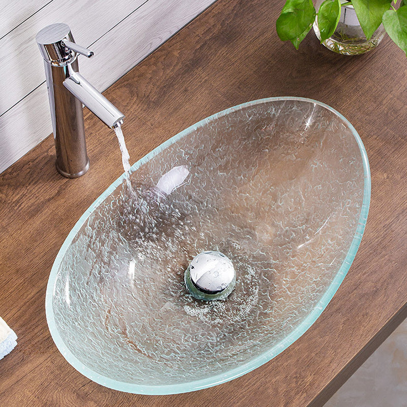 Contemporary Vessel Oval Glass with Pop-Up Drain Vessel Lavatory Sink