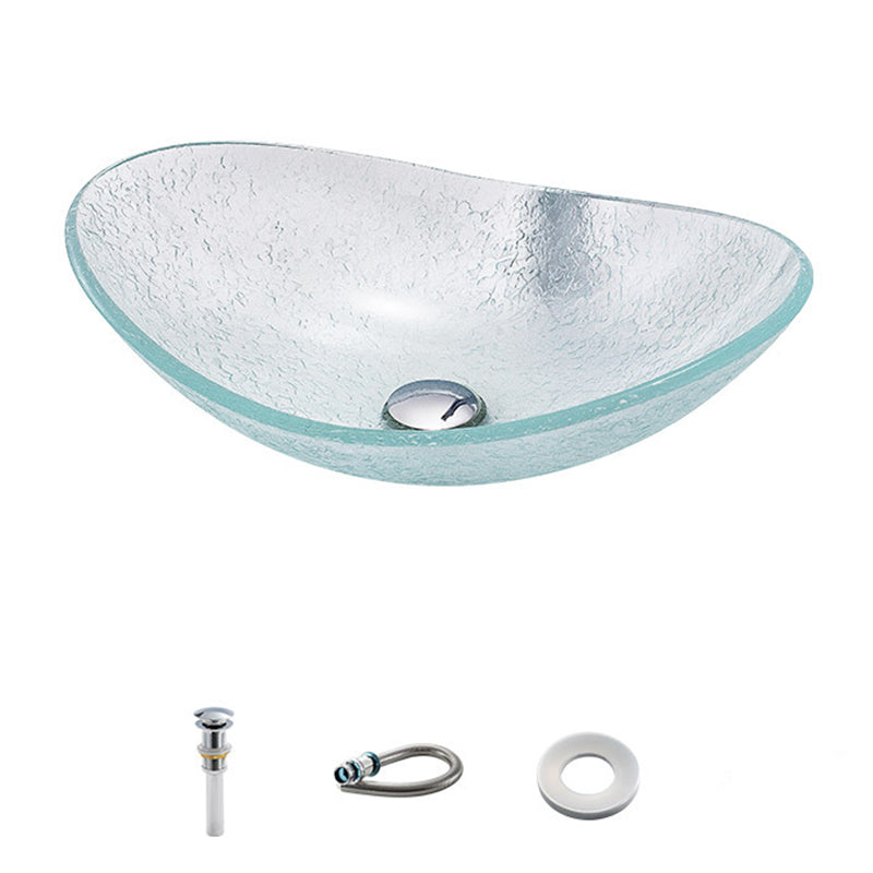 Contemporary Vessel Oval Glass with Pop-Up Drain Vessel Lavatory Sink