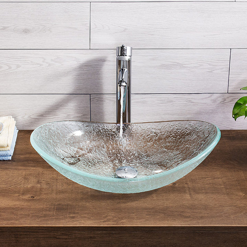 Contemporary Vessel Oval Glass with Pop-Up Drain Vessel Lavatory Sink