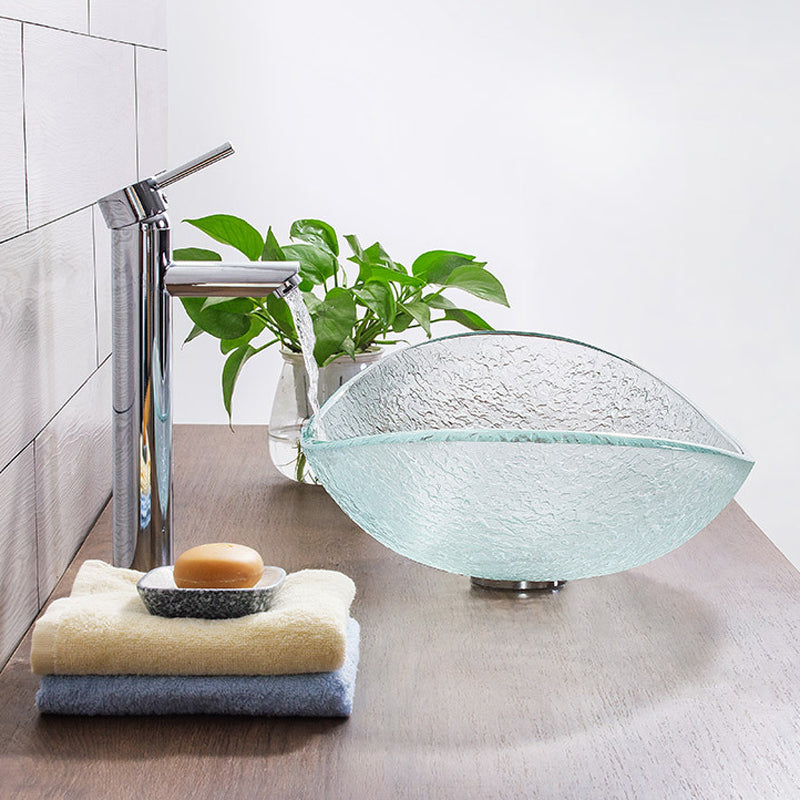 Contemporary Vessel Oval Glass with Pop-Up Drain Vessel Lavatory Sink