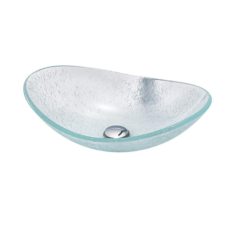 Contemporary Vessel Oval Glass with Pop-Up Drain Vessel Lavatory Sink