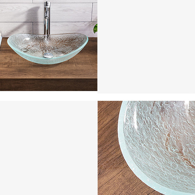 Contemporary Vessel Oval Glass with Pop-Up Drain Vessel Lavatory Sink