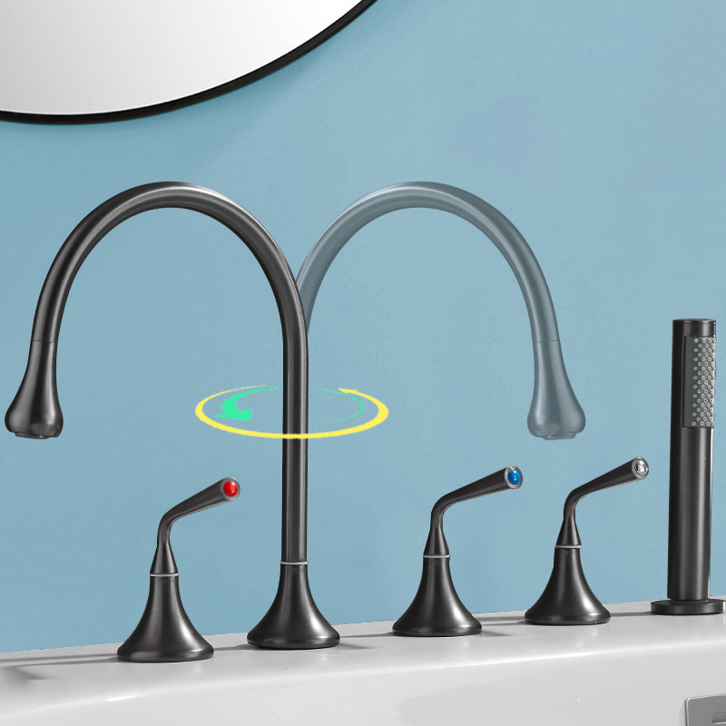 Modern Deck Mounted Metal Tub Filler Three Handles High Arch Faucet
