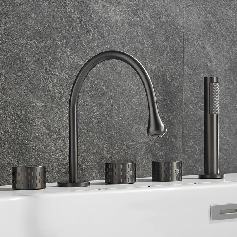 Modern Deck Mounted Metal Tub Filler Three Handles High Arch Faucet