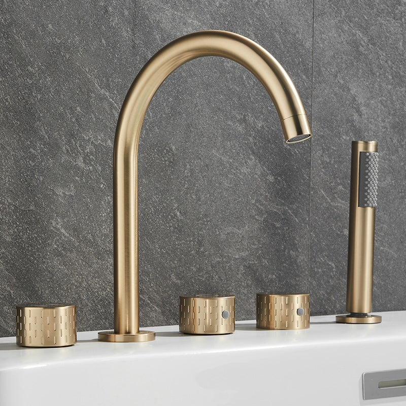 Modern Deck Mounted Metal Tub Filler Three Handles High Arch Faucet